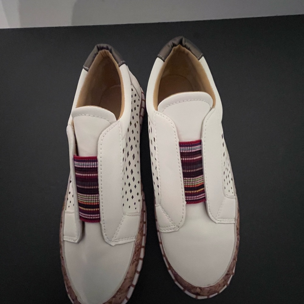 SHEIN White and Red Flats with Modern Elastic Lacing